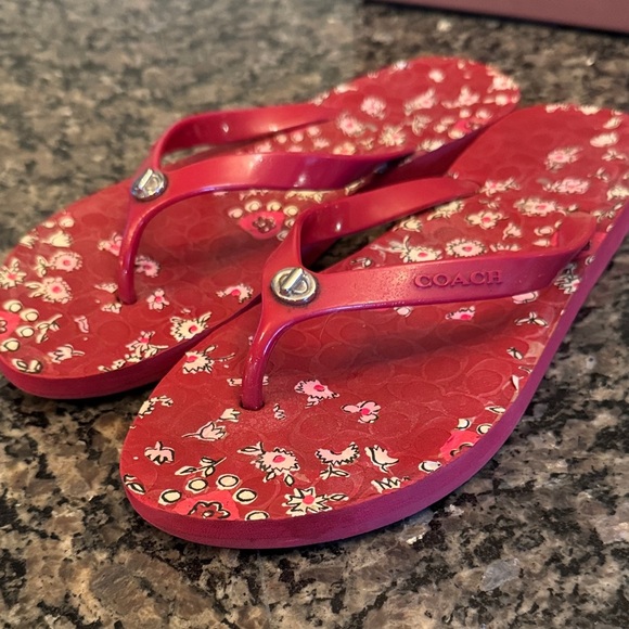 Coach Red Floral Sandals 8.5/9 - Picture 5 of 11